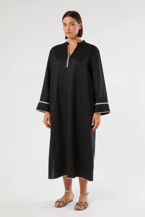 Marina Rinaldi | Embroidered linen canvas dress - Black