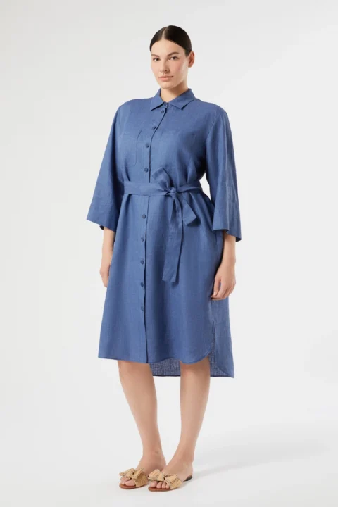 Marina Rinaldi | Linen canvas shirt dress - Cornflower Blue