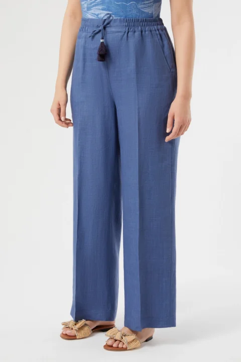Marina Rinaldi | Linen Canvas Trousers - Cornflower Blue