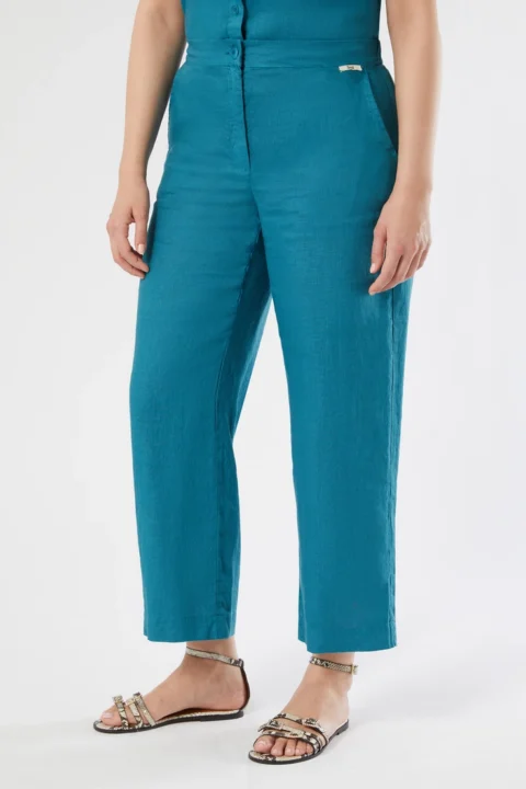 Marina Rinaldi | Linen canvas trousers - Turquoise