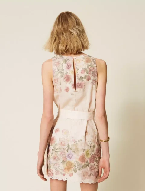 Twinset | Robe courte en lin à fleurs brodée