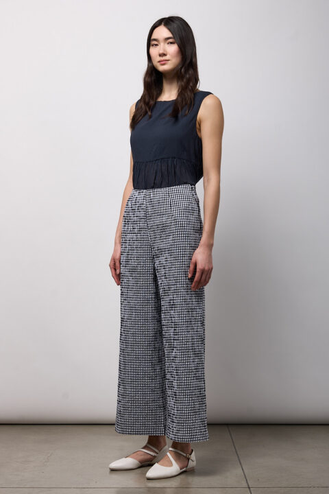 Neirami | Wide-Leg Cropped Trousers - Black and White Gingham
