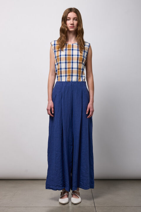 Neirami | Linen Pleated Wide-Leg Pant - Sodalite Blue