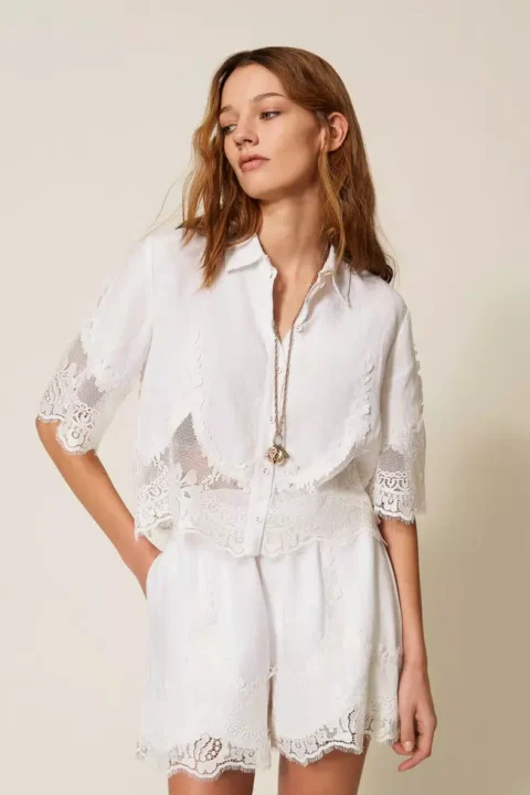 Twinset | Chemise en lin à dentelle