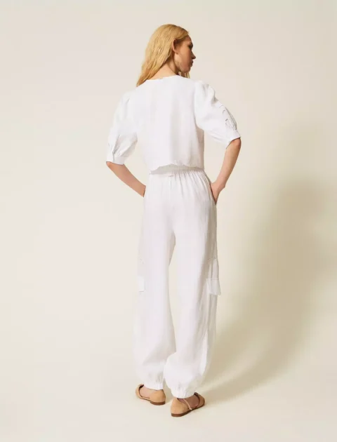 Twinset | Pantalon style jogging en lin et broderie anglaise