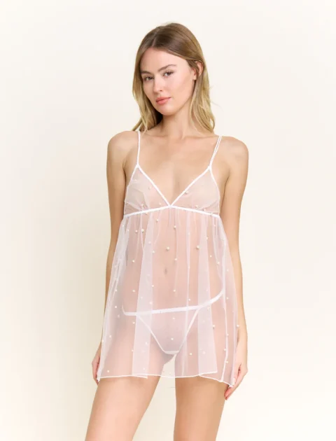 Honeydew | Ensemble Pretty in Pearls blanc : nuisette et string