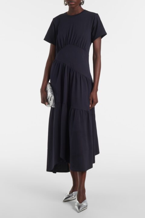 Frame | Gathered Paneled Cotton Midi Dress