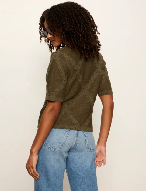 Sanctuary Clothing | T-shirt en tricot à col rond « Diamond Stitch » – Kalamata – coupe Petite