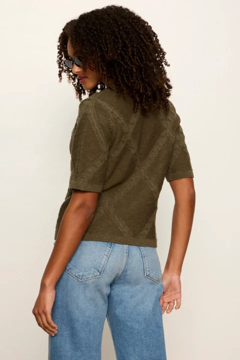 Sanctuary Clothing | T-shirt en tricot à col rond « Diamond Stitch » – Kalamata – coupe Petite