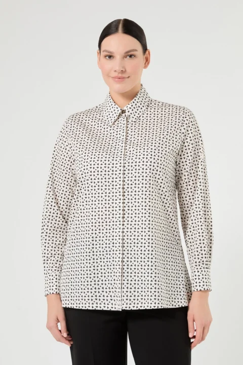 Marina Rinaldi | Printed Poplin Shirt - White Black
