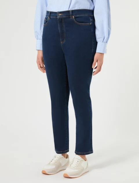 Marina Rinaldi | Jean en denim de coton mélangé, coupe ajustée – Bleu nuit