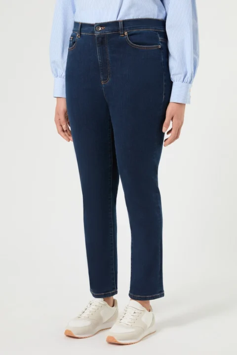 Marina Rinaldi | Jean en denim de coton mélangé, coupe ajustée – Bleu nuit