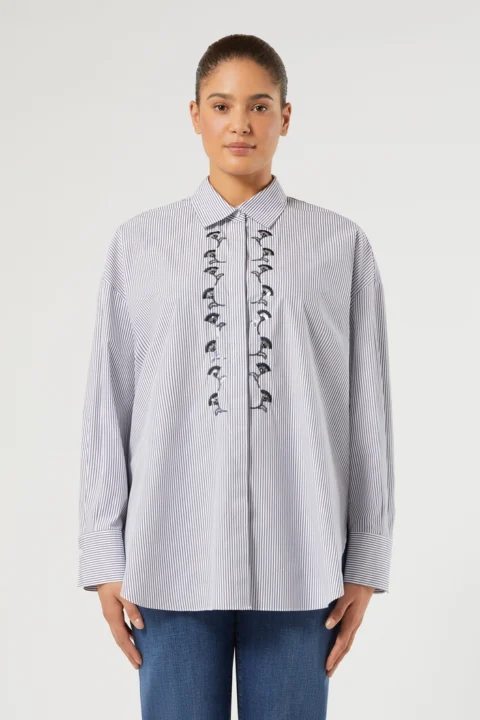 Marina Rinaldi | Chemise en popeline brodée – Blanc optique