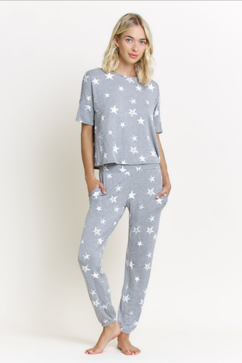 Honeydew | Ensemble pyjama Sun Lover gris chiné à étoiles