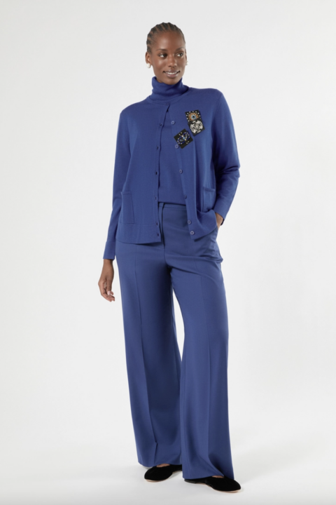 Marina Rinaldi | Chandail à col polo en laine – Bleu bleuet