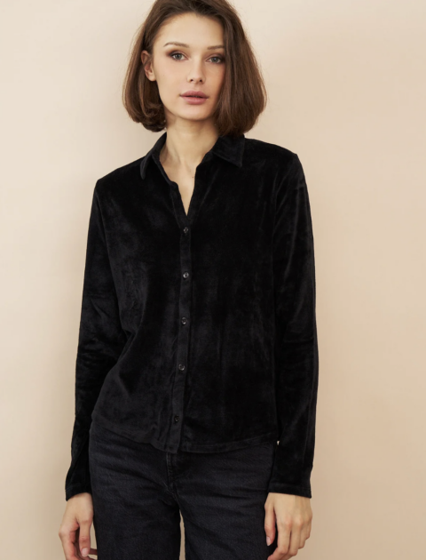 Majestic Filatures | Chemise boutonnée à manches longues en velours – Noir