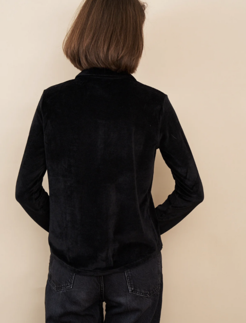 Majestic Filatures | Chemise boutonnée à manches longues en velours – Noir
