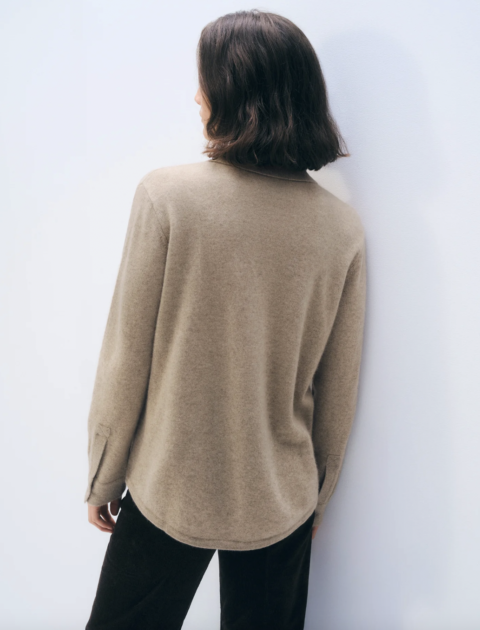 White & Warren | Chemise boutonnée en cachemire – Taupe Heather