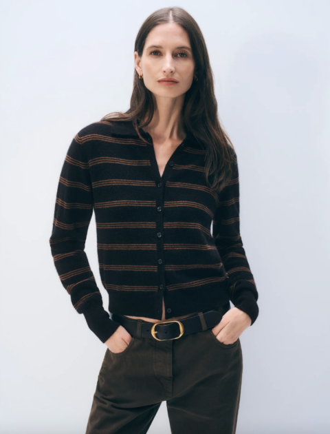 White & Warren | Cardigan rayé en cachemire