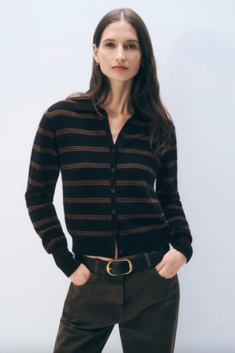 White & Warren | Cardigan rayé en cachemire