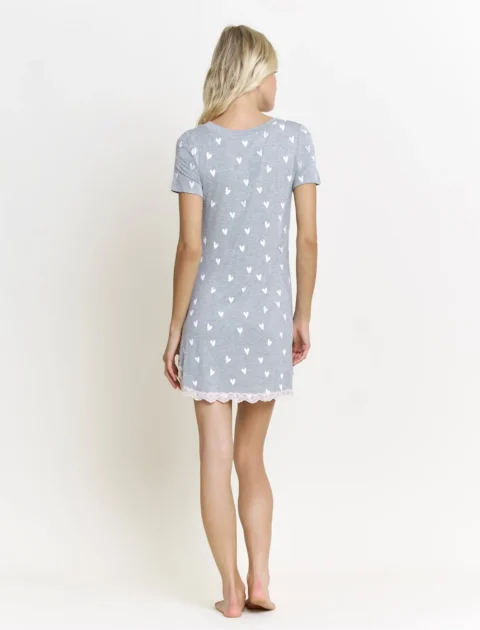 Honeydew | Chemise de nuit « All American » à motifs de cœurs sur fond gris chiné