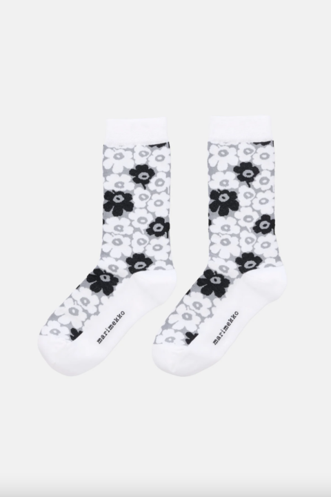 Marimekko | Linjaus Pikkuinen Unikko Socks-white, grey, black