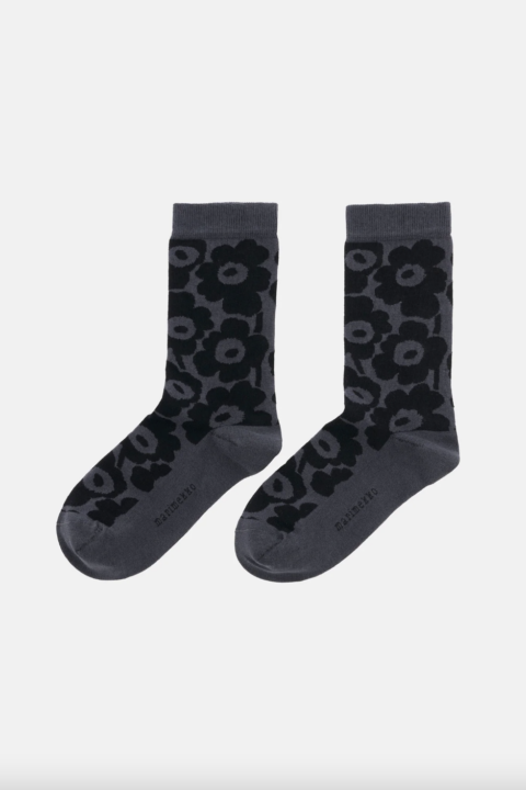 Marimekko | Linjaus Unikko Socks-dark grey and black