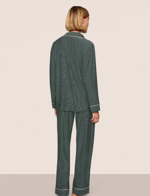 Eberjey | Pyjama long Gisele en modal TENCEL™ – Doubles rayures, vert sapin/ivoire