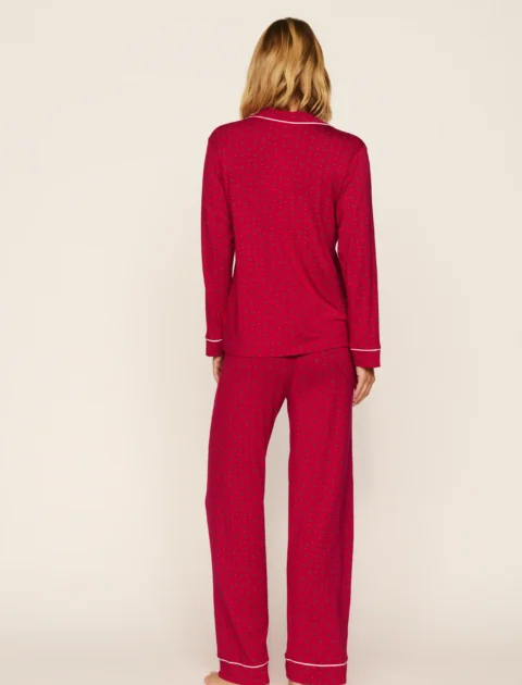 Eberjey | Pyjama long Gisele en modal TENCEL™ – Baies de houx, rouge houx/ivoire
