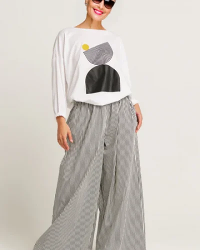 Planet By Lauren G  Balance Boxy Tee Blanc -Pantalon Palazzo en coton