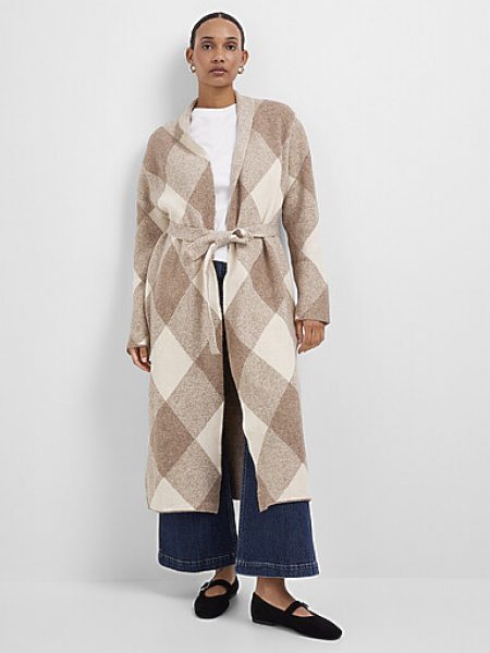 Line - Geometric jacquard long belted cardigan