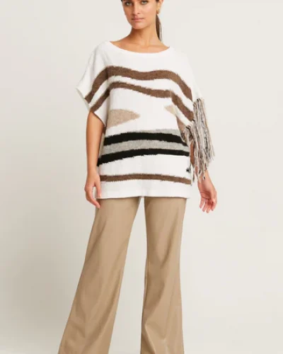 PLANET by Lauren G - Pima Cotton Bouclé Southwest Crewneck Sweater