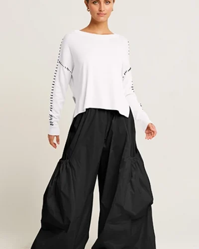 PLANET by Lauren G -Pima Cotton Whipstitch Crewneck Sweater White