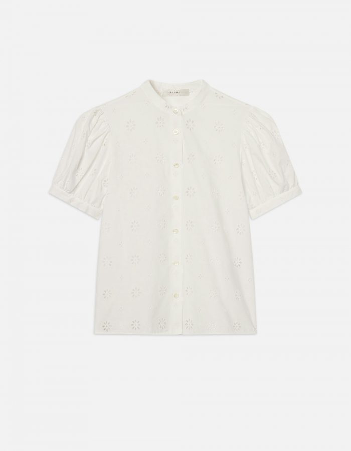 The Eyelet Gathered Top en Blanc